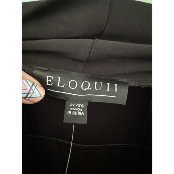 Eloquii Womens Size 22 /24 Pullover Career Blouse Black V-Neck Tie Bow - Picture 3 of 6